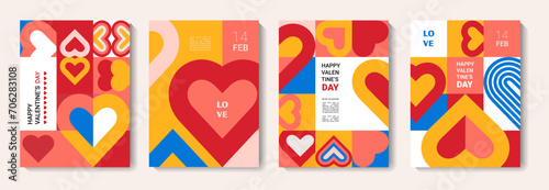 set of Valentine's Day posters, greeting card, banner, label, sale promotion template, cover in geometric style. Bauhaus. Geometric print, geometric pattern	