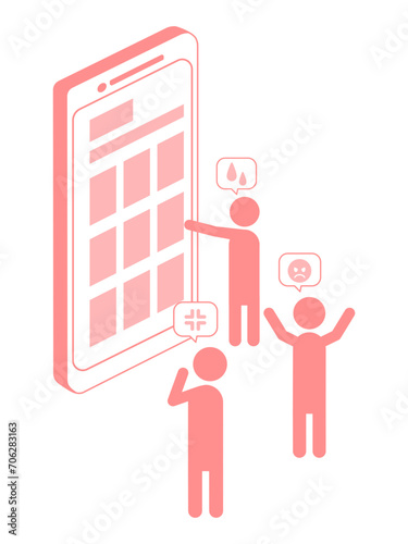 スマホで批判をする人のイラスト素材