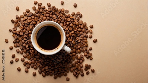 top view coffee cup on table with coffee bean