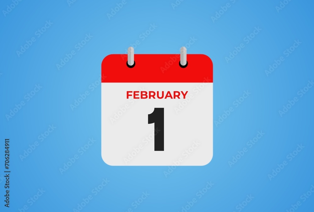 01 February 2024 calendar icon on blue background. Illustration design. 01 February 2024 calendar icon on blue background. Illustration design.
