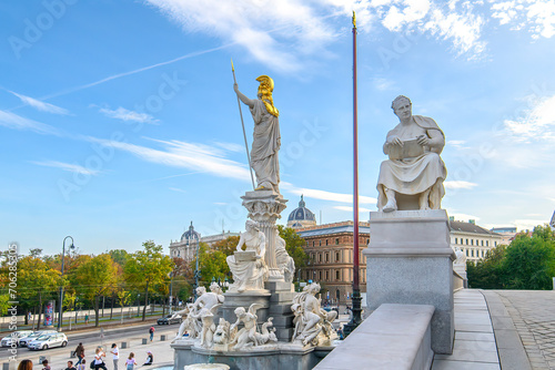 Photography The statue of Athena Pallada goddess front of Austrian Parliament Building in Vi