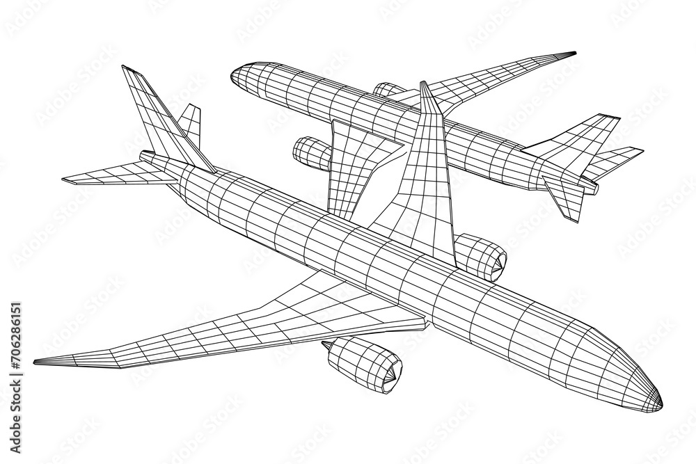 Airplane. Abstract airliner. Wireframe vector illustration Airplane. Abstract airliner. Wireframe vector illustration