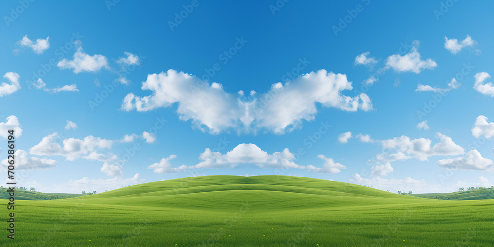 Seamless background with hills, blue sky and clouds.