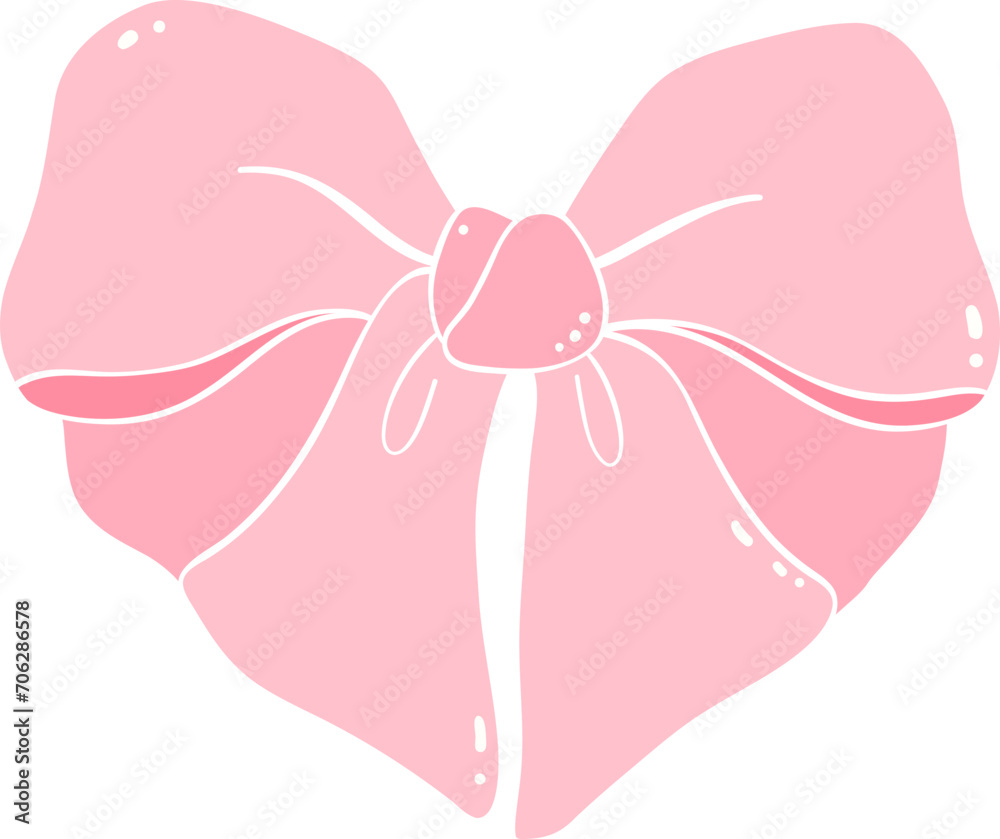 Coquette Aesthetic Bow pink in heart shape flat illustration