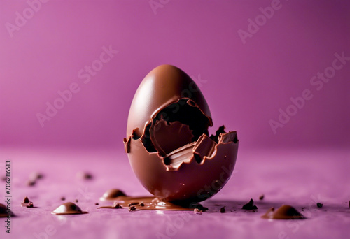 Delizioso Disastro- Uovo di Cioccolato al Latte Rotto su Sfondo Malva photo
