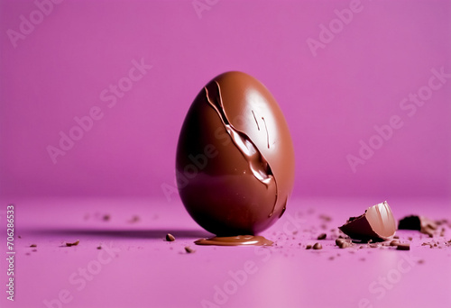 Delizioso Disastro- Uovo di Cioccolato al Latte Rotto su Sfondo violetto II photo