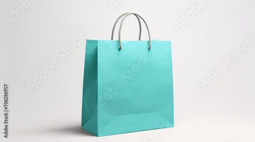an isolated turquoise paper bag mockup on a clean white canvas, capturing the trendy color and sleek design of this modern packaging.