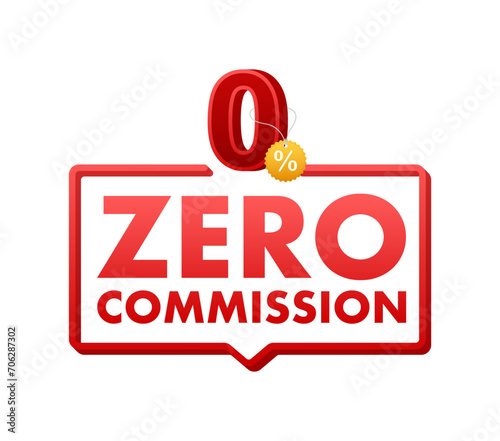 Zero Commission Promotional Banner Vector Illustration with 3D Effect and Discount Tag