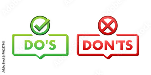 Dos and Donts Concept Bubbles Vector Illustration with Checkmark and Cross Icons