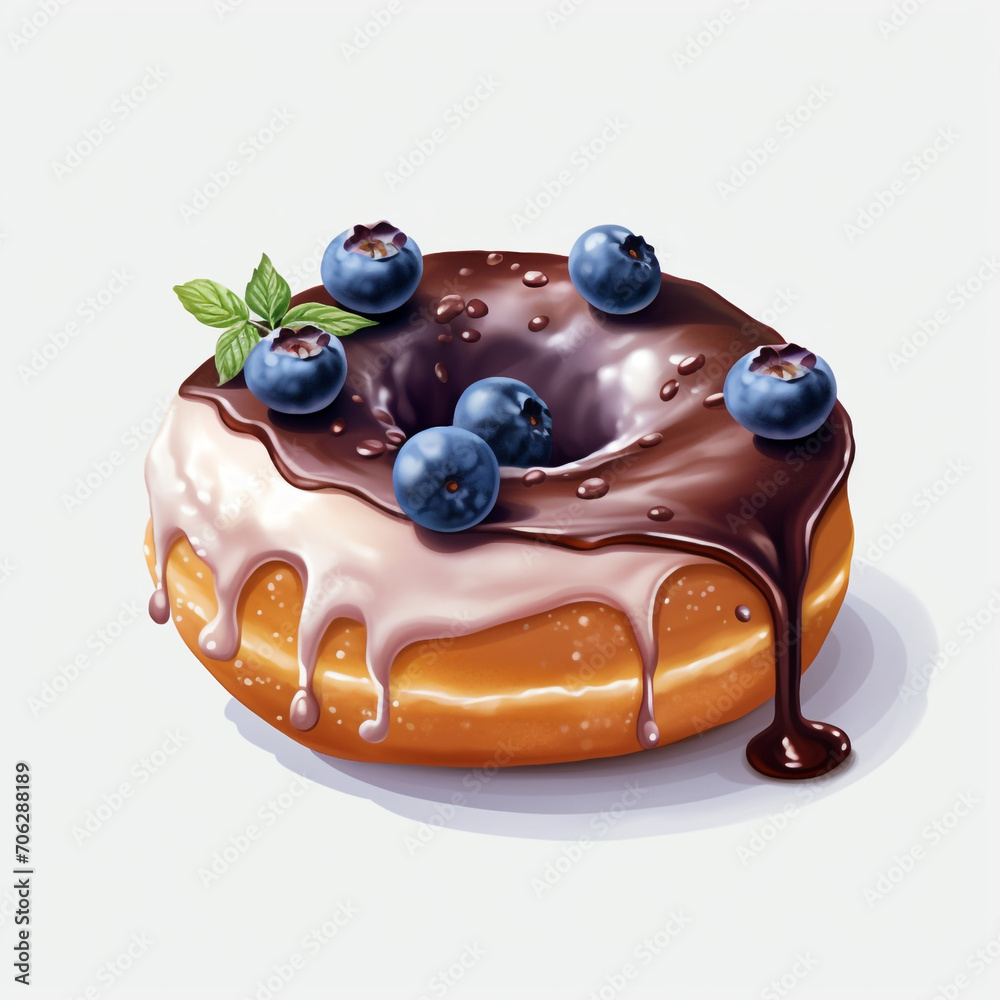 Fototapeta premium Blue and brown donut with a black berry on transparent background created with Generative Ai