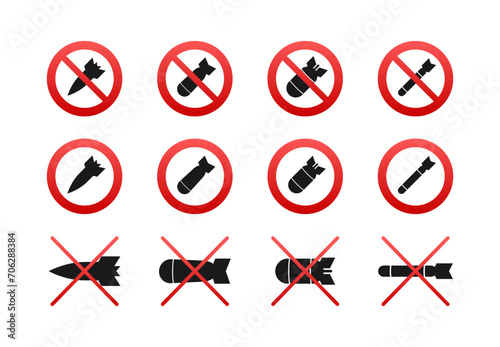 Prohibited Weapons Signs Set Vector Illustration for Security and Safety Policies