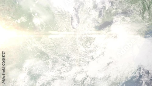 Zoom in from space and focus on Greencastle, USA. 3D Animation. Background for travel intro. Elements of this image furnished by NASA. photo