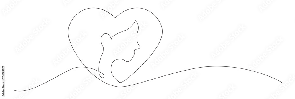 woman in a heart shape one continuous line. ladies with love art line.
