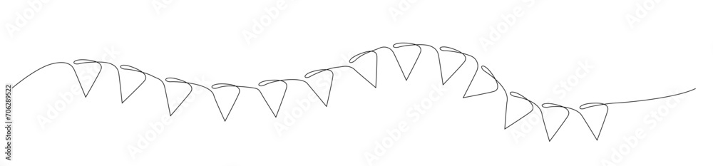 bunting flag outline. line art of hanging flag for banner, poster, greeting card, frame border, one continuous line. - obrazy, fototapety, plakaty 