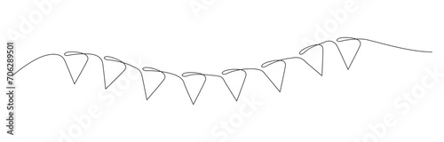 bunting flag outline. line art of hanging flag for banner, poster, greeting card, frame border, one continuous line.