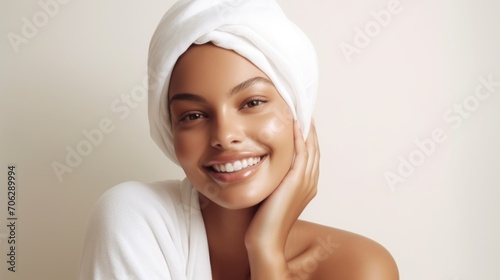 Beautiful young woman with clean fresh skin . Facial treatment . Spa, skincare and wellness