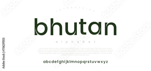Bhutan Modern minimal abstract alphabet fonts. Typography technology, electronic, movie, digital, music, future, logo creative font. vector illustration photo