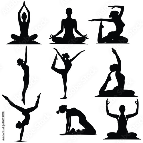 yoga silhouettes set, set of yoga poses , set of yoga icons 