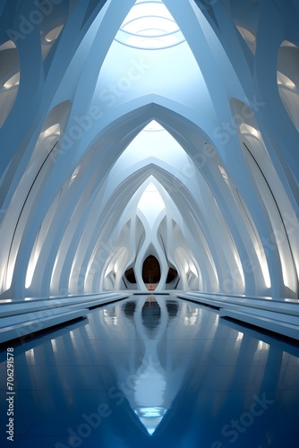 Sci fi futuristic church, 3D Render, Religious, Praying Space
