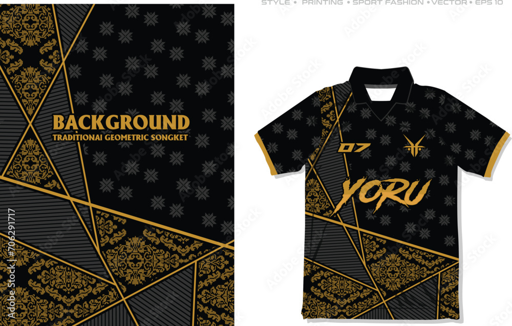 sublimation jersey design background traditional element ornamental south east asia malaysia indonesia songket pattern texture luxury abstract geometric polygon banner