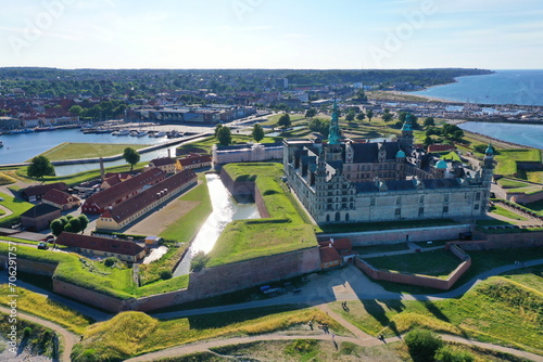 Luftaufnahme Schloss Kronborg (Kroneburg) in Helsingør auf der Insel Seeland in Dänemark