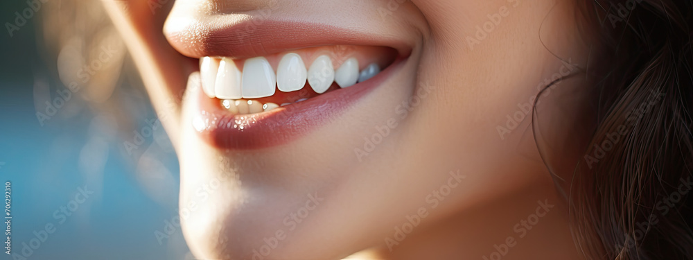 Fototapeta premium Close-Up of Womans Beaming Smile With Perfect White Teeth