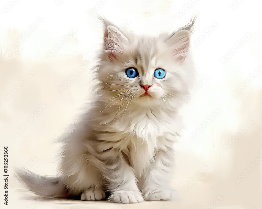 White Kitten With Blue Eyes Sitting Down