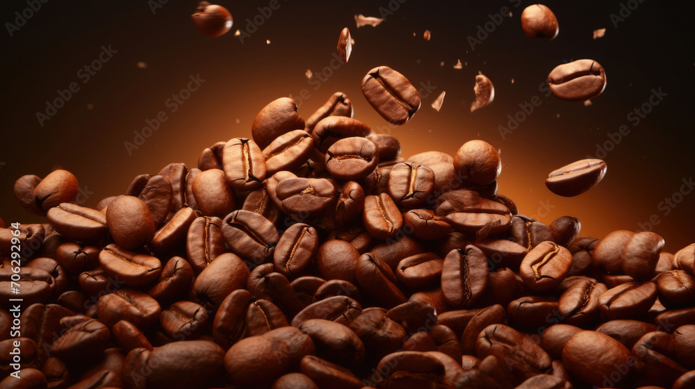 Coffee Beans Falling in the Air - Fresh Aromatic Brew Ground Dropping From a Pile in Motion Coffee Beans Falling in the Air - Fresh Aromatic Brew Ground Dropping From a Pile in Motion