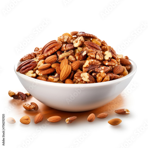 fresh bowl of crushed nuts on transparent background created with Generative Ai