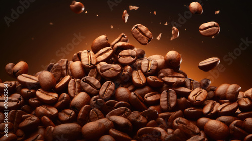 Coffee Beans Falling in the Air - Fresh Aromatic Brew Ground Dropping From a Pile in Motion