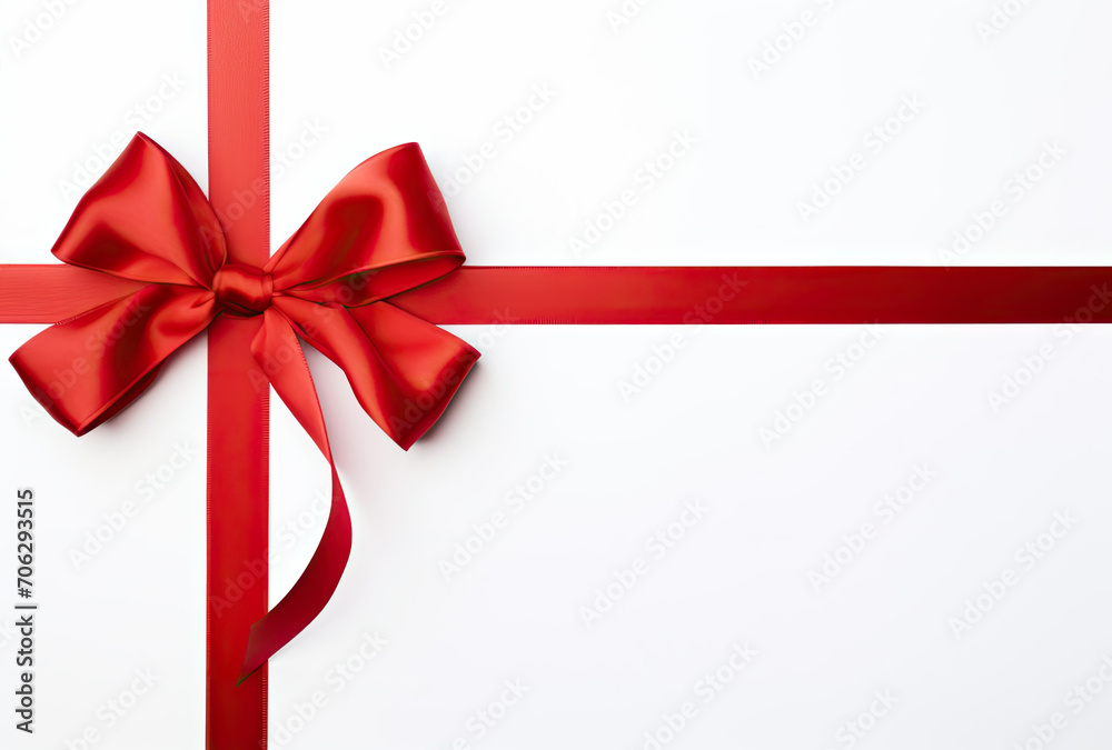 Red Bow With Ribbon on White Background - Festive Gift Wrapping Decoration Red Bow With Ribbon on White Background - Festive Gift Wrapping Decoration
