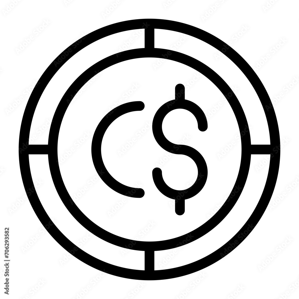 Canada Dollar coin icon. Outline dollar coin vector icon for web design isolated on white background Canada Dollar coin icon. Outline dollar coin vector icon for web design isolated on white background
