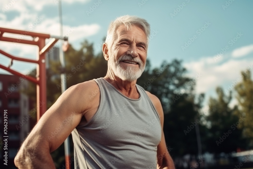 A number of elderly men participate in sports and health activities A number of elderly men participate in sports and health activities