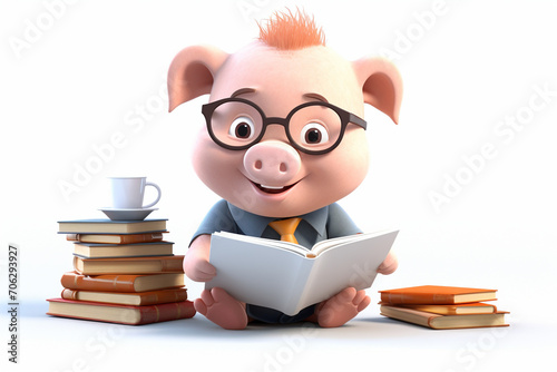 3D cartoon cute pig reading and writing © mursalin 01