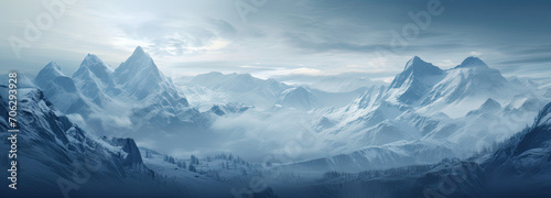 Snow-covered Mountain Range Under Cloudy Sky