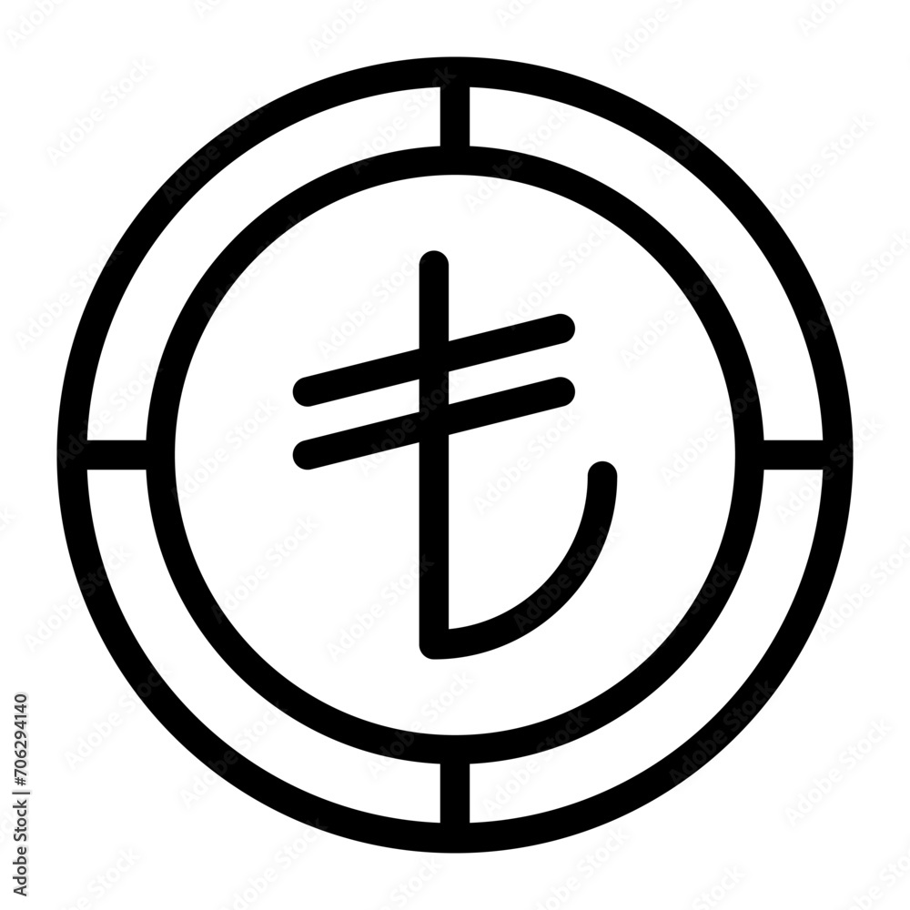 Turkish Lira coin icon. Outline Turkish Lira coin vector icon for web design isolated on white background Turkish Lira coin icon. Outline Turkish Lira coin vector icon for web design isolated on white background