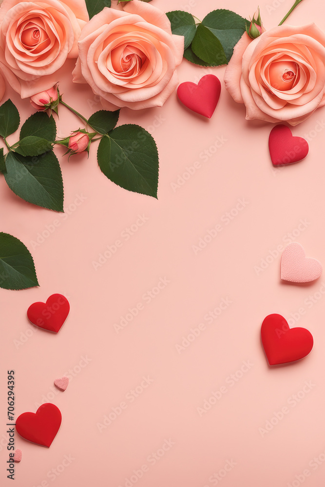 Rose flowers in color of the year 2024 peach fuzz. Mother's day, Valentines Day, Birthday,Wedding celebration concept. Greeting card. Copy space