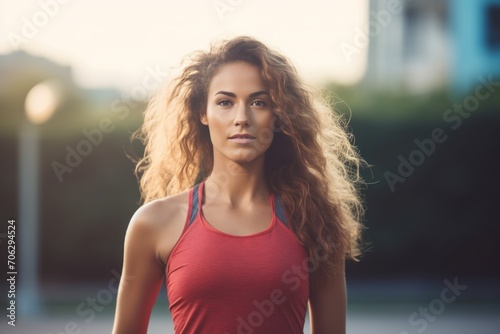 A female runner jogging outdoors in the morning against the bright and beautiful morning light Free Download A female runner jogging outdoors in the morning against the bright and beautiful morning light - GFXLoad