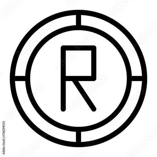 Rand coin icon. Outline rand vector icon for web design isolated on white background