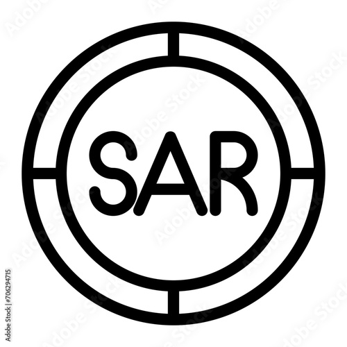 Riyal coin icon. Outline riyal vector icon for web design isolated on white background