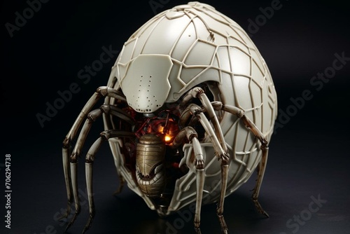 Fotografia technology-created arachnid encased in an egg. Generative AI