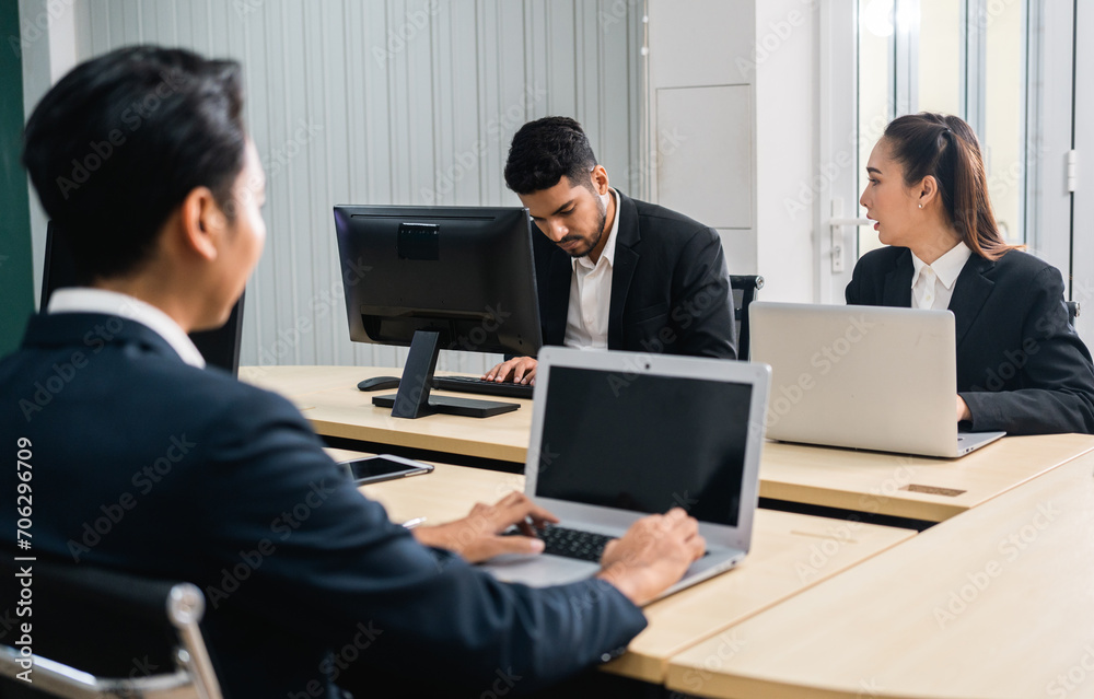 Asian business people team analyzing statistics financial. Team of businesspeople Meeting Conference Discussion Corporate Concept in office. Asian business people team analyzing statistics financial. Team of businesspeople Meeting Conference Discussion Corporate Concept in office.