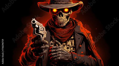 Cowboy man holding gun, Illustration