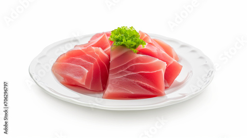 isolated,Tuna Sashimi on black plate,blank space for text 3 parts,blue background,black light blue white green blue black plate,World Tuna Day, Tuna Conservation, 2 May, Tuna,banner