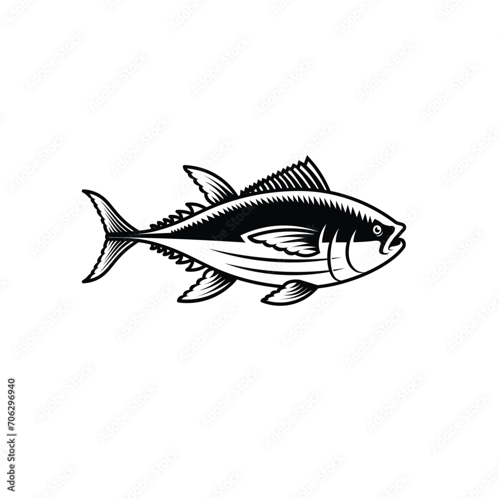 Tuna seafood. Fishes sketch. Retro ink style vector illustration