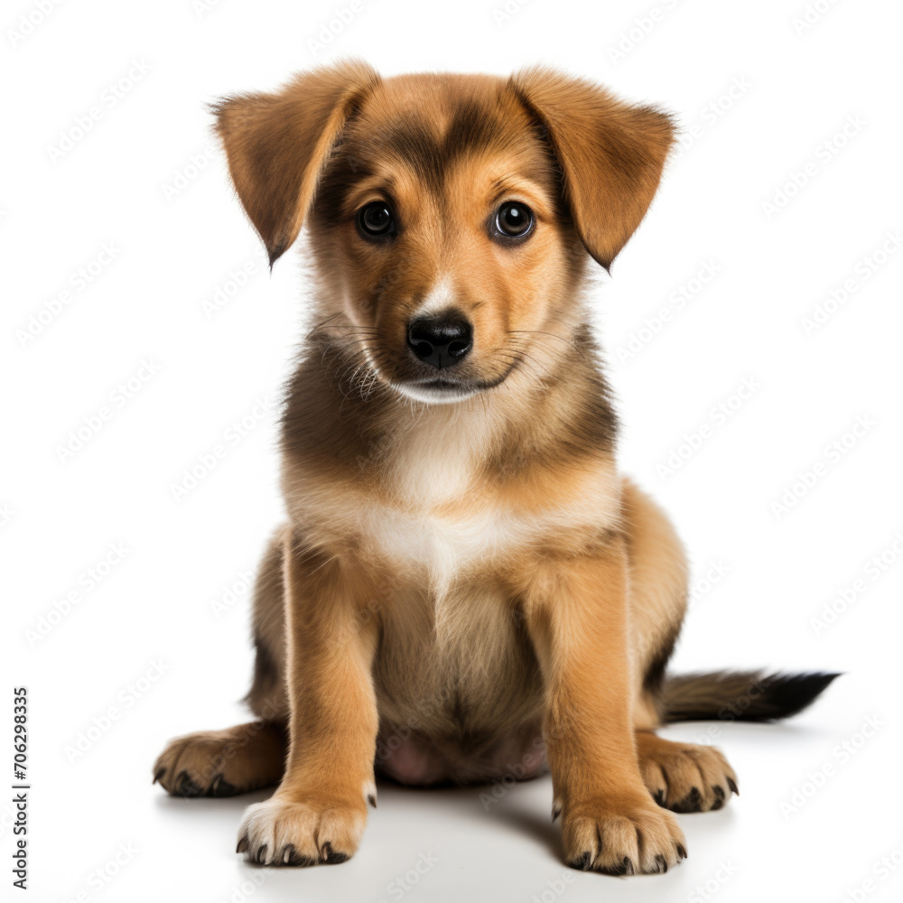 A cute puppy on a white backdrop, generative AI A cute puppy on a white backdrop, generative AI