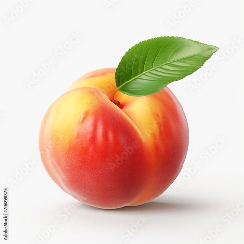 fresh peach fruit with a leaf on transparent background created with Generative Ai