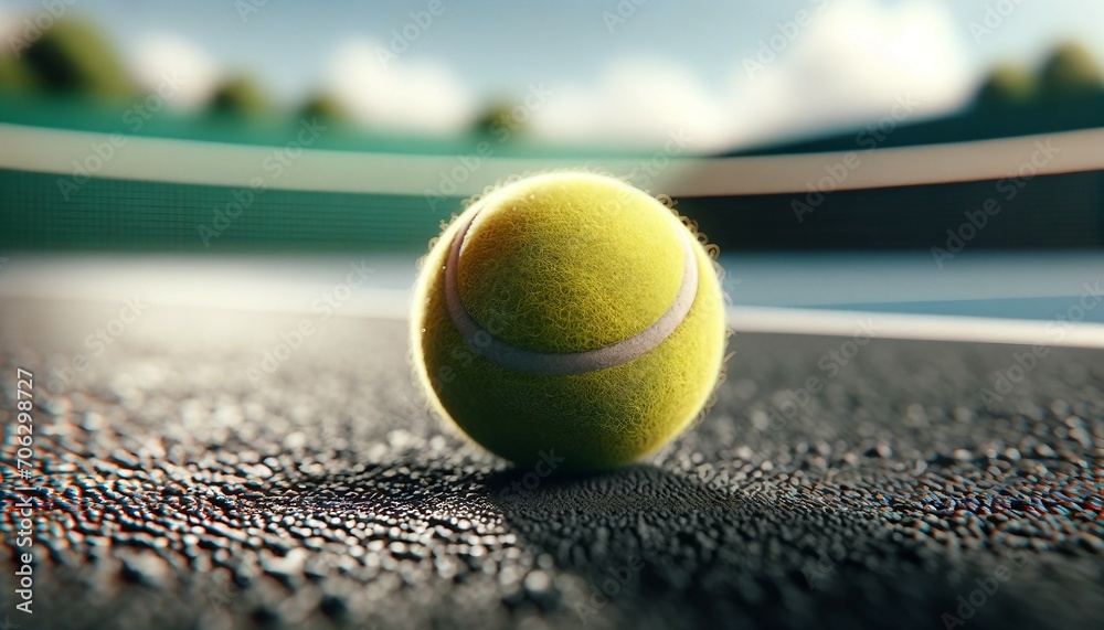 Tennis ball on the tennis court. 3D Rendering