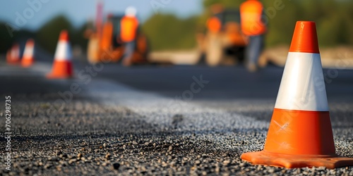 safety cones blurred road construction background road maintenance concept road repair - Generative ai