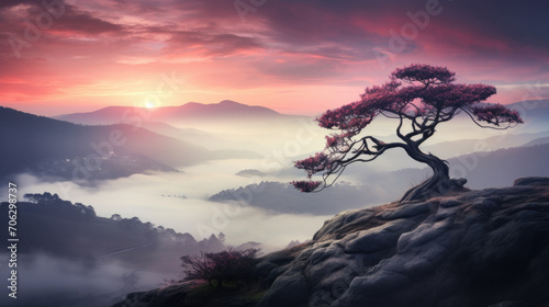 Wallpaper with Japanese landscape, generative AI
